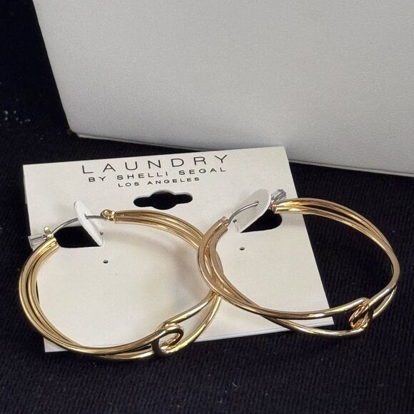 Laundry By Shelli Segal Gold Hoop Earrings 1.75 Inch - Picture 2 of 8